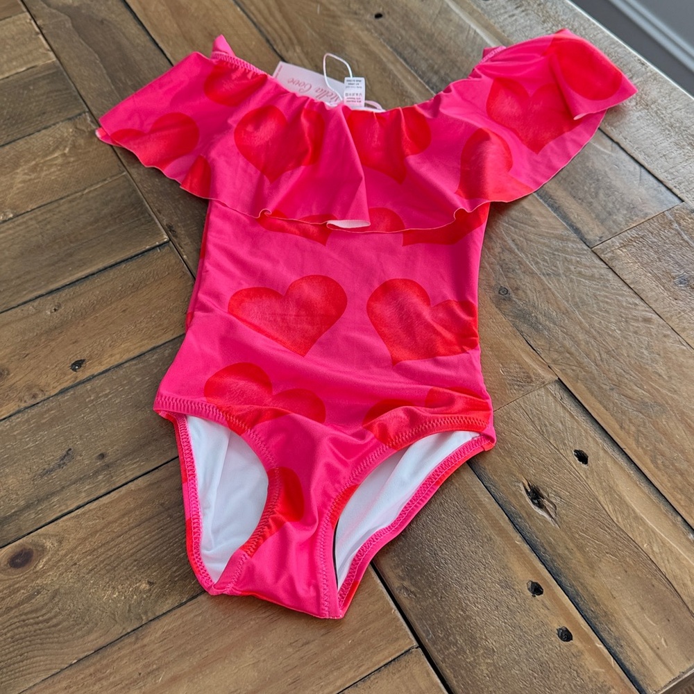 NWT Stella Cove red hearts Ruffle Swimsuit Size 2Y